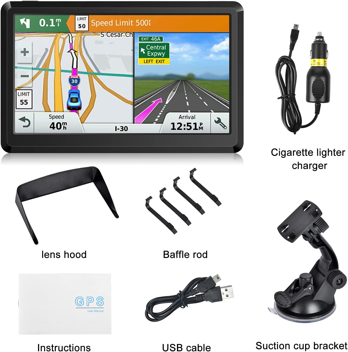 Car GPS Navigation GPS Navigation for Truck & RV & Car, Driver Alerts, Turn-by-Turn Directions, 2025 Map with Free UpdateMap - Image 7