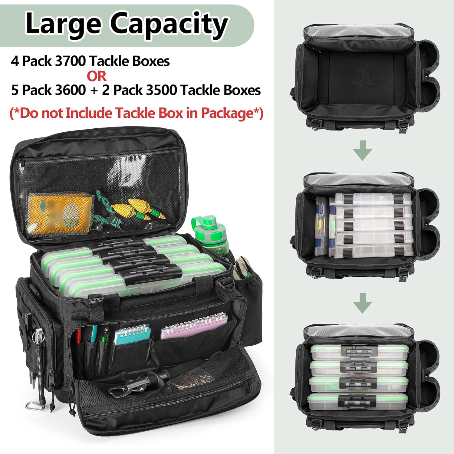 Waterproof Fishing Tackle Bag with Waterproof EVA Bottom (No Tackle Boxes in Package), Soft Tackle Box Storage Bag with Rod Holder, Pliers Storage for Fishing - Image 2