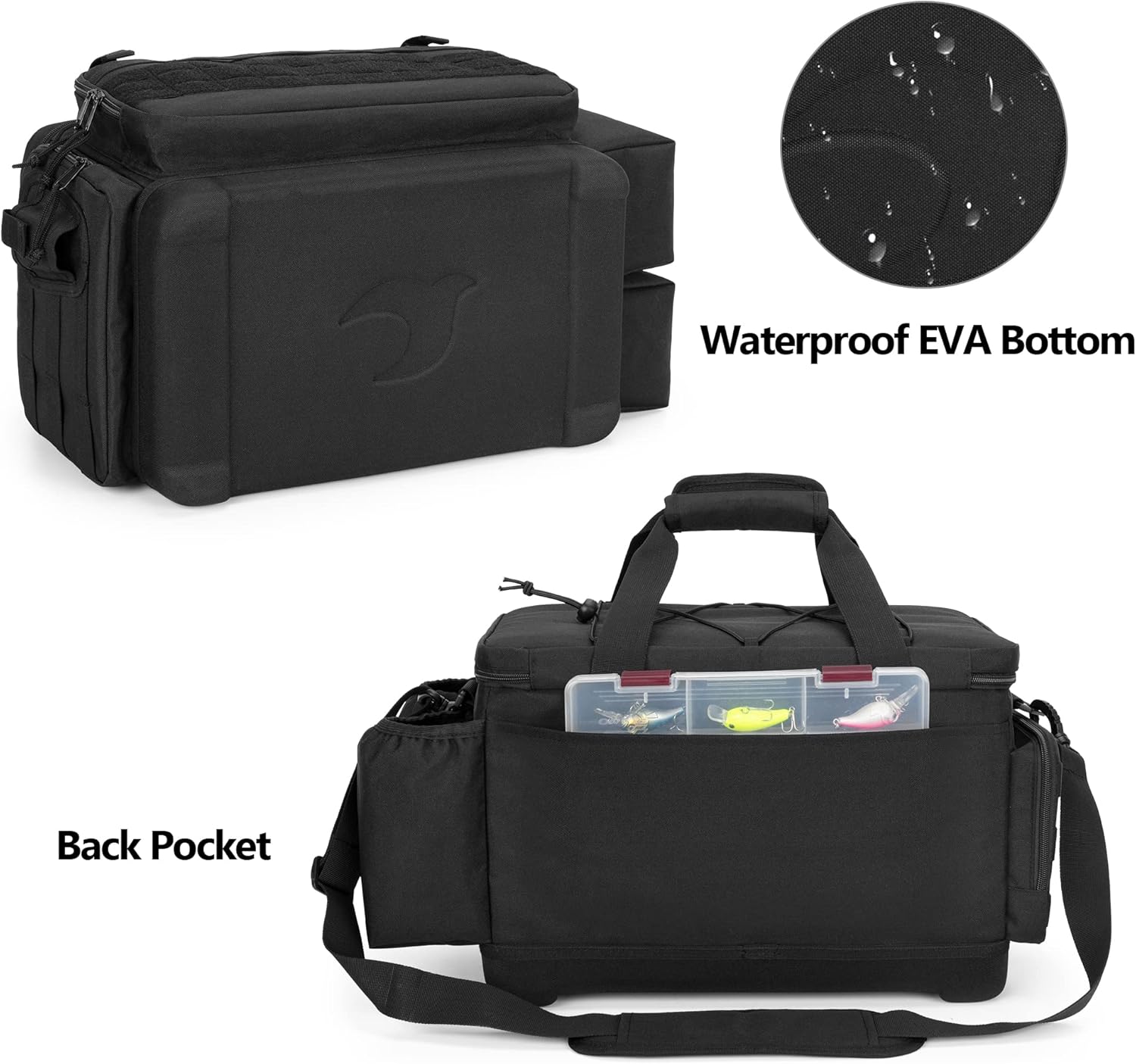 Waterproof Fishing Tackle Bag with Waterproof EVA Bottom (No Tackle Boxes in Package), Soft Tackle Box Storage Bag with Rod Holder, Pliers Storage for Fishing - Image 4
