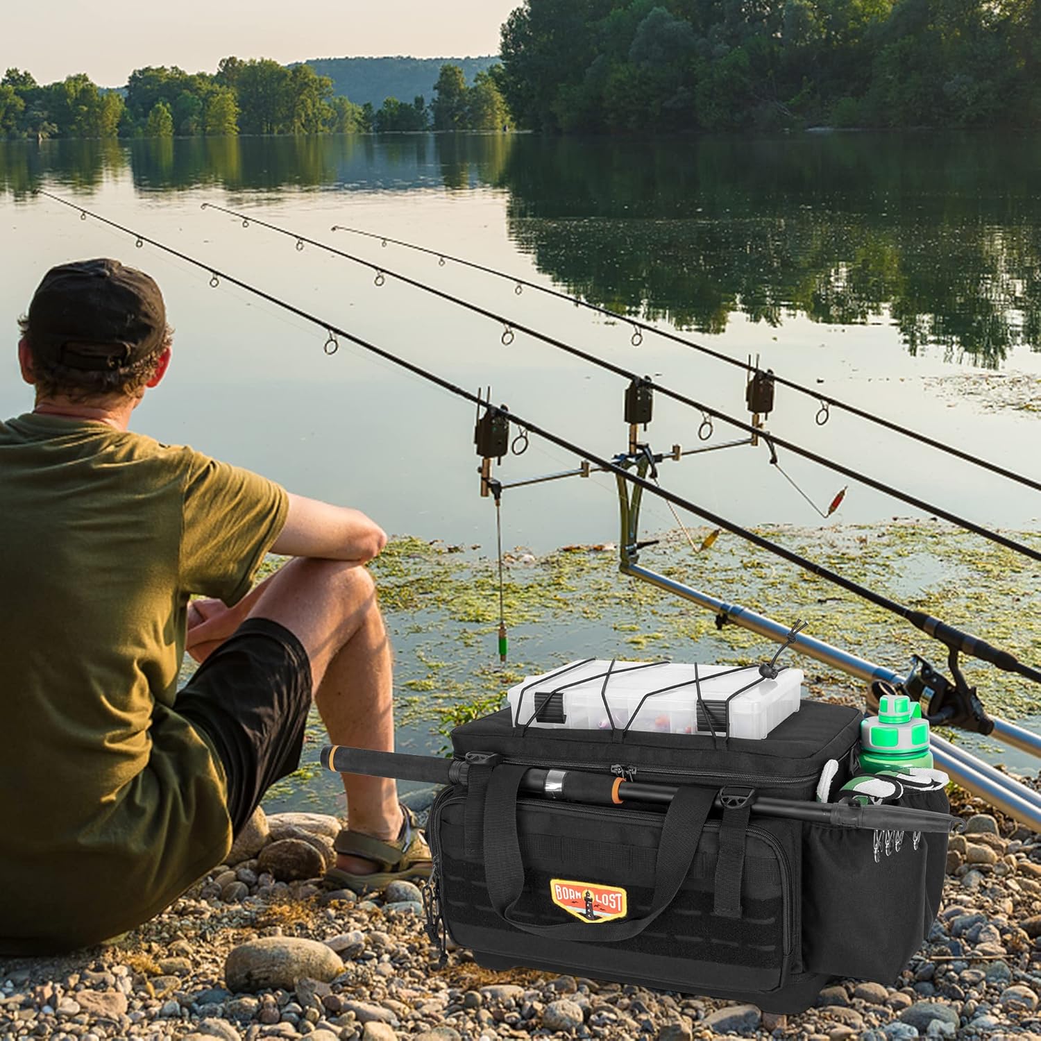 Waterproof Fishing Tackle Bag with Waterproof EVA Bottom (No Tackle Boxes in Package), Soft Tackle Box Storage Bag with Rod Holder, Pliers Storage for Fishing - Image 7